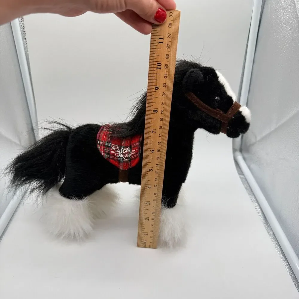 Busch Gardens Clydesdale Horse Stuffed Animal Black Horse White Legs Red Saddle